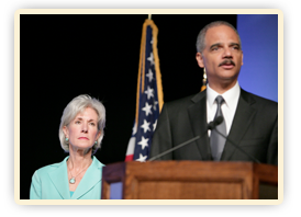Secretary Kathleen Sebelius and Attorney General Eric Holder at the Regional Fraud Prevention Summit in Miami.