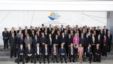 EU financial ministers pose for a group photo during a European economic and financial affairs council in Nicosia, Cyprus, Sept. 14, 2012. 