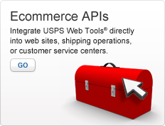 Ecommerce APIs. Integrate USPS Web Tools directly into web sites, shipping operations, or customer service centers. Go. Image of a red tool box