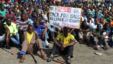 Striking Lonmin Platinum miners gather in Marikana, South Africa, where a new wage offer was rejected, Sept. 14, 2012. 