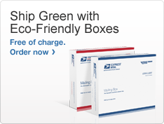 Ship Green with Eco-friendly Boxes Free of charge. Order now. Image of mailing boxes.