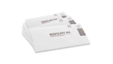 a stackof envelopes labeled business reply mail