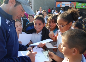 Tab Ramos in San Diego with students from Otay Elementary School