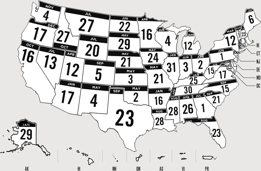 US Map with Day Before Disaster Dates