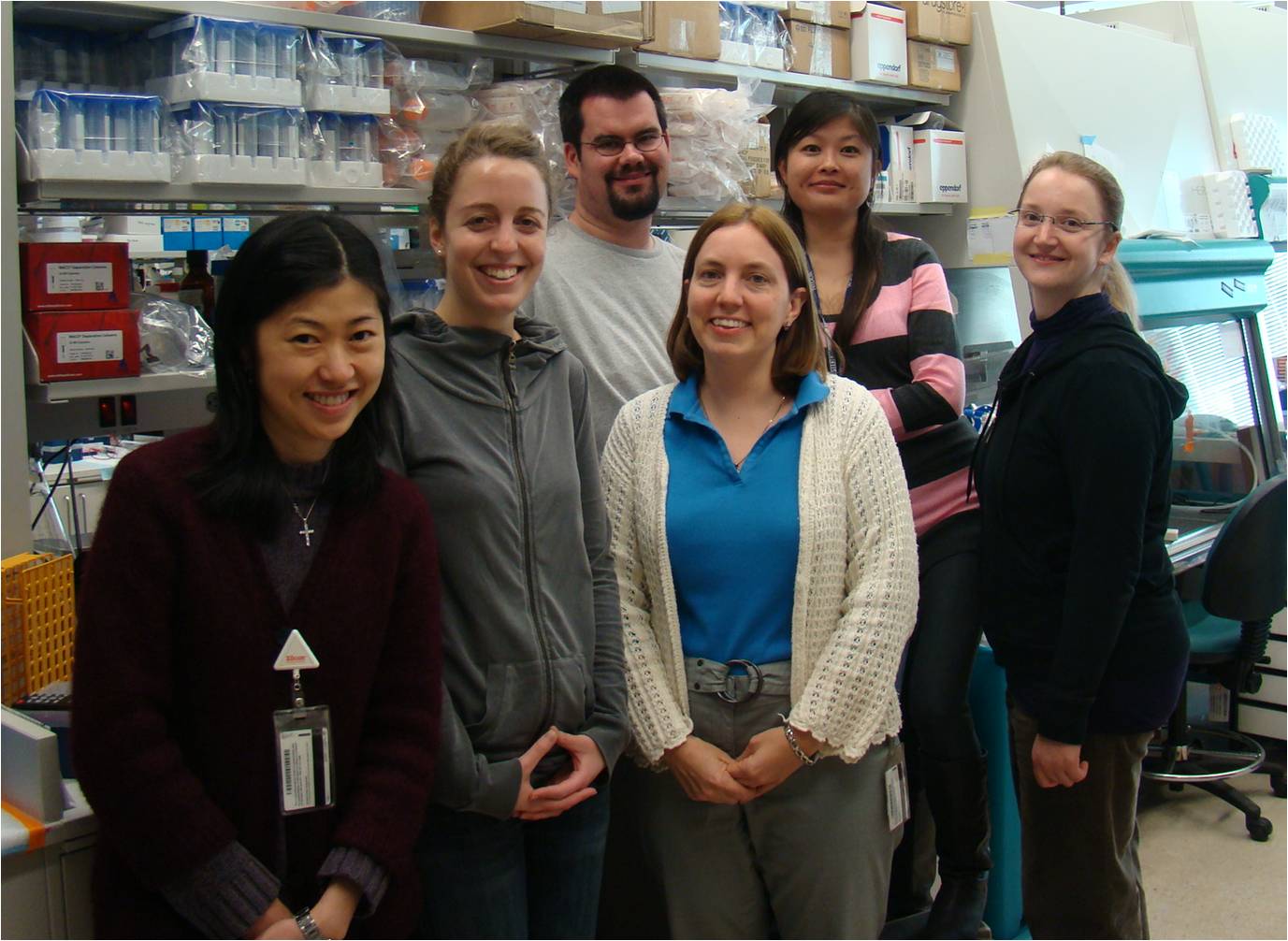 Tarbell lab group 2010. From left Angel Li, Grace Linder, Jeff Price, Kristin Tarbell, Annie Kilby, and Cosima Kretz.