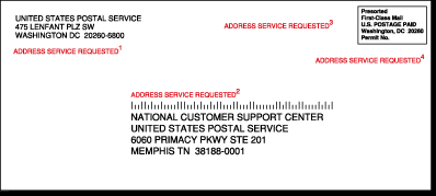 Image of envelope showing optional ancillary service endorsement locations