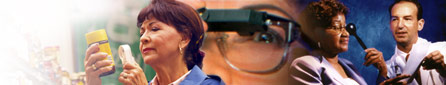 Low Vision Banner: Various images of people using low vision devices.