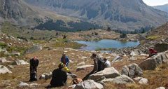 After climbing Lenawee Peak, Chinese Sichuan Mountaineering Association (SMA) members savor the beauty of Chihuahua Gulch, Summit County, CO