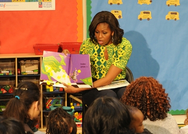 Mrs. Obama read the book “Lunch” to the group, a selection from the Eat Sleep Play curriculum. 