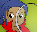 Cartoon drawing of a girl holding a large magnifying glass