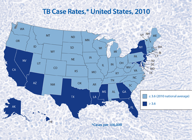 Map: TB Case Rates, United States, 2010