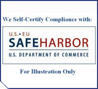 We Certify Compliance with: U.S. - E.U. Safe Harbor - U.S. Department of Commerce - For Illustration Only