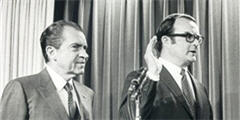 Bill Ruckelshaus, first EPA Administrator, being sworn in, with President Richard Nixon at his side.