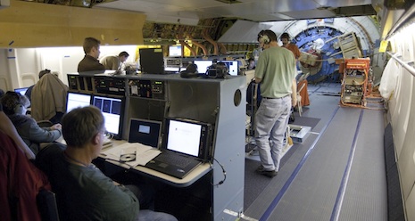 View of the main cabin during a science flight aboard SOFIA.