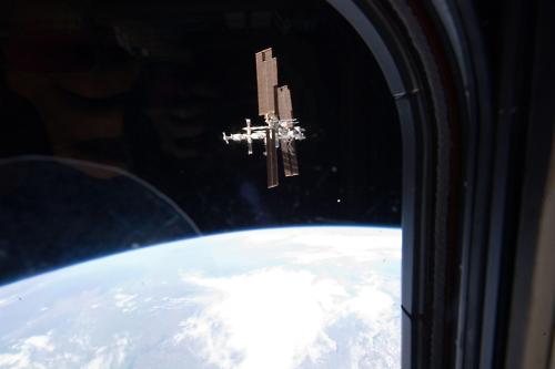 Image description: This image of the International Space Station was taken by Atlantis&#8217; STS-135 crew during a fly around as the shuttle departed the station on Tuesday, July 19, 2011. STS-135 is the final shuttle mission to the orbital laboratory.
The shuttle landed for the last time this morning at Kennedy Space Center.
Photo by NASA.