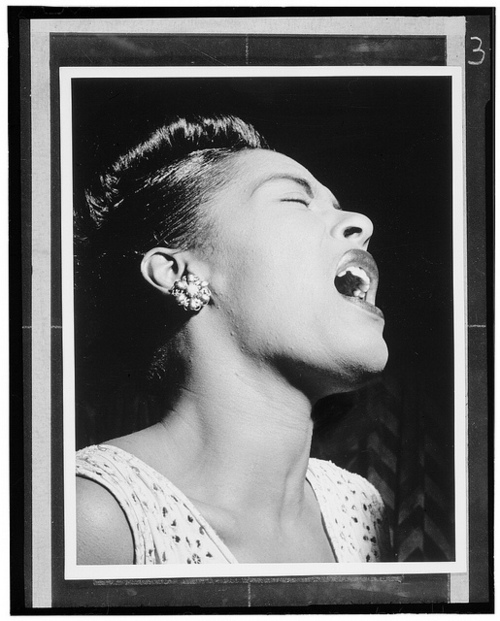 Image description: This photo of Billie Holiday, a famous jazz singer, was taken by William P. Gottlieb in 1947. Gottlieb photographed the jazz scene in New York City and Washington, D.C. from 1938 to 1948, which is recognized by many as the &#8220;Golden Age of Jazz&#8221;.
View more Gottlieb Jazz Photos from the Library of Congress on Flickr.