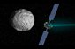 Artist's concept of NASA's Dawn spacecraft and the giant asteroid Vesta.