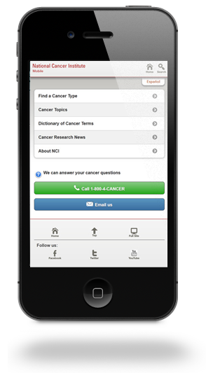 Smartphone with m.cancer.gov open