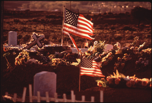 Image description: This photograph was taken in May 1972 at a veterans cemetery in Window Rock, Arizona.
Photo by Terry Eiler from the Documerica Project collection at the U.S. National Archives. Eiler photographed work and homes on Navajo and Hopi reservations in Arizona.