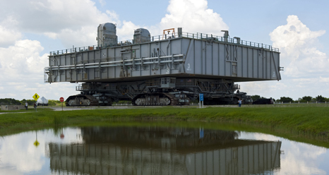 Mobile Launcher Platform-3 returns to the VAB after the launch of shuttle Atlantis on the STS-135 mission