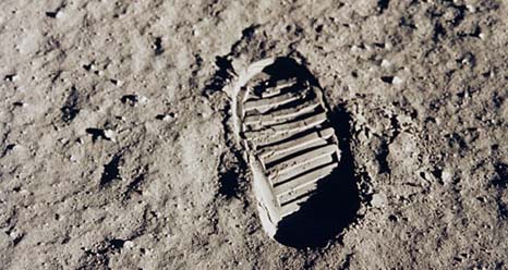 One of the first steps taken on the moon, this is an image of Buzz Aldrin's bootprint from the Apollo 11 mission. Neil Armstrong and Buzz Aldrin landed on the Moon on July 20, 1969. Credit: NASA