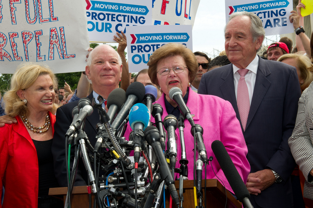 Senator Mikulski and Congressional Democrats speak outside the Supreme Court following the Court's decision to uphold the Affordable Care Act.