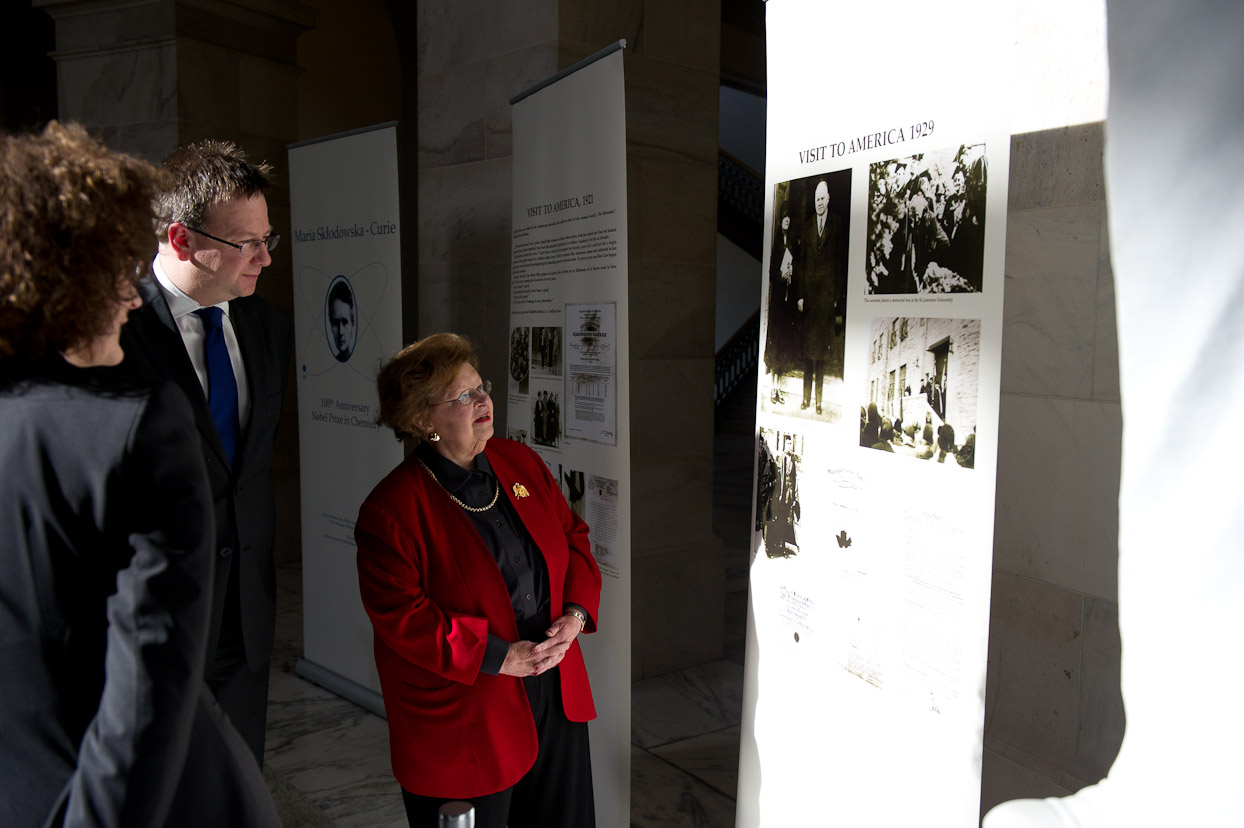 Senator Mikulski tours an exhibit in the Senate on Madam Marie Curie.
