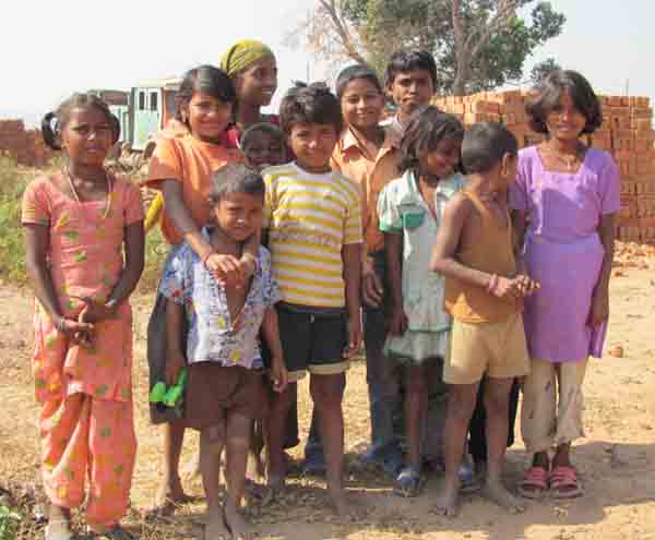 group of children in a village.