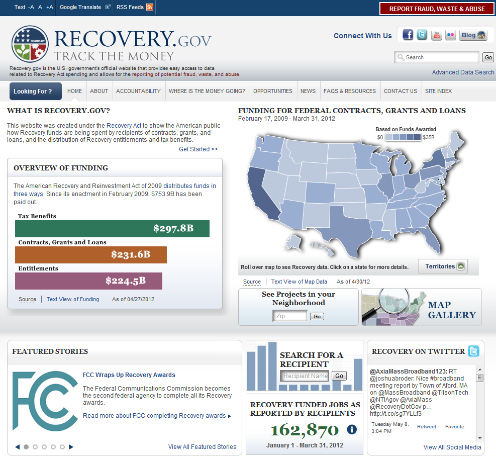 Screenshot of Recovery.gov Homepage