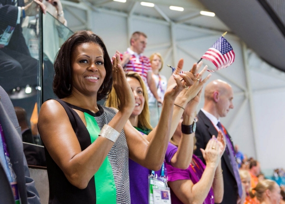 First Lady Michelle Obama Watches the Swimming Finals