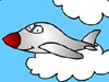 A cartoon airplane flying in the sky