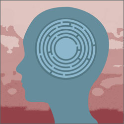 Graphic of a maze inside a human head silhouette