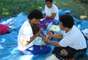 Fijian Child receives measles vaccine.