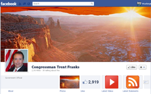 Screenshot of the Facebook profile of Congressman Trent Franks of Arizona.