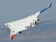 X-48 banking over california desert.