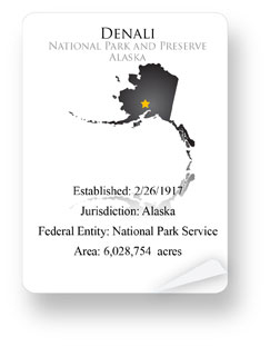 Denali National Park and Preserve, Alaska - Established: 2/26/1917 - Jurisdiction: Alaska - Federal Entity: National Park Service - Area: 6,028,754 acres