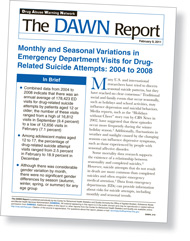 cover of The DAWN Report: Monthly and Seasonal Variation in Emergency Department Visits for Drug-Related Suicide Attempts: 2004 to 2008 - click to view report