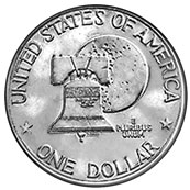 Image shows the back of the Bicentennial dollar coin.