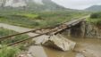지난 7월30일 북한 평안남도 온천군에서 폭우로 무너진 다리.