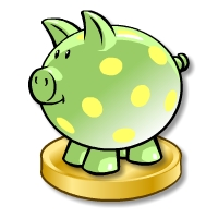 Image shows a piggy bank standing on a large coin.