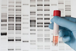 Researcher’s hand holding a vial