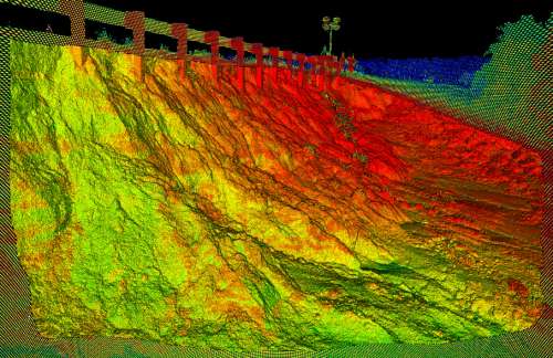 A 3-D terrestrial LiDAR scan of the Percy Quin Mississippi State Park Dam in McComb, Mississippi, taken Monday, September 3, 2012. The U.S. Geological Survey is using this new technology in select areas of Louisiana, Mississippi and Alabama to map impacts by Hurricane Isaac.  