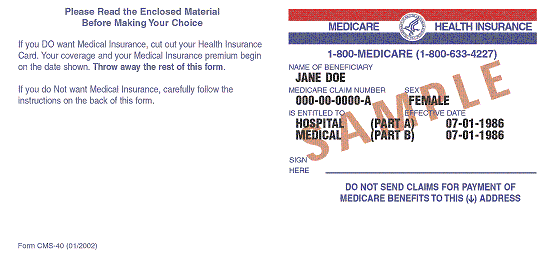 Image of a sample Medicare Health Insurance card