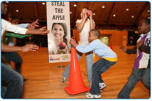 Photo of kids playing a game called Steal the Apple