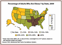 Percentage of Adults Who are Obese,* by State, 2009