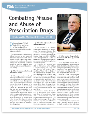 Combating Misuse and Abuse of Prescription Drugs: Q&A with Michael Klein, Ph.D. - (PDF)