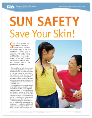 Cover page of PDF version of this article, including photo of mother applying sunscreen lotion to young girl in short sleeves on sunny beach