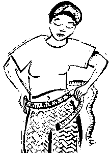 Drawing of a woman measuring her waist size