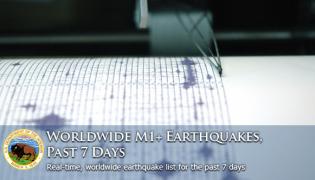 Worldwide M1+ Earthquakes, Past 7 Days