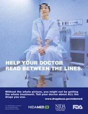 Poster encouraging patients to talk about their drug use with their doctors.